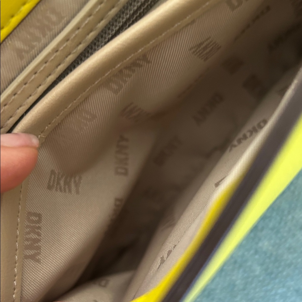 DKNY Bright Yellow Leather Saddle Crossbody with Silver Chain - Picture 8 of 9